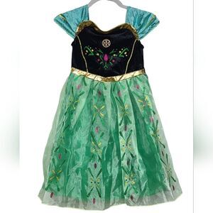 Disney Frozen ANNA Dress Little Girl Princess Green Velour Fancy Deluxe Costume